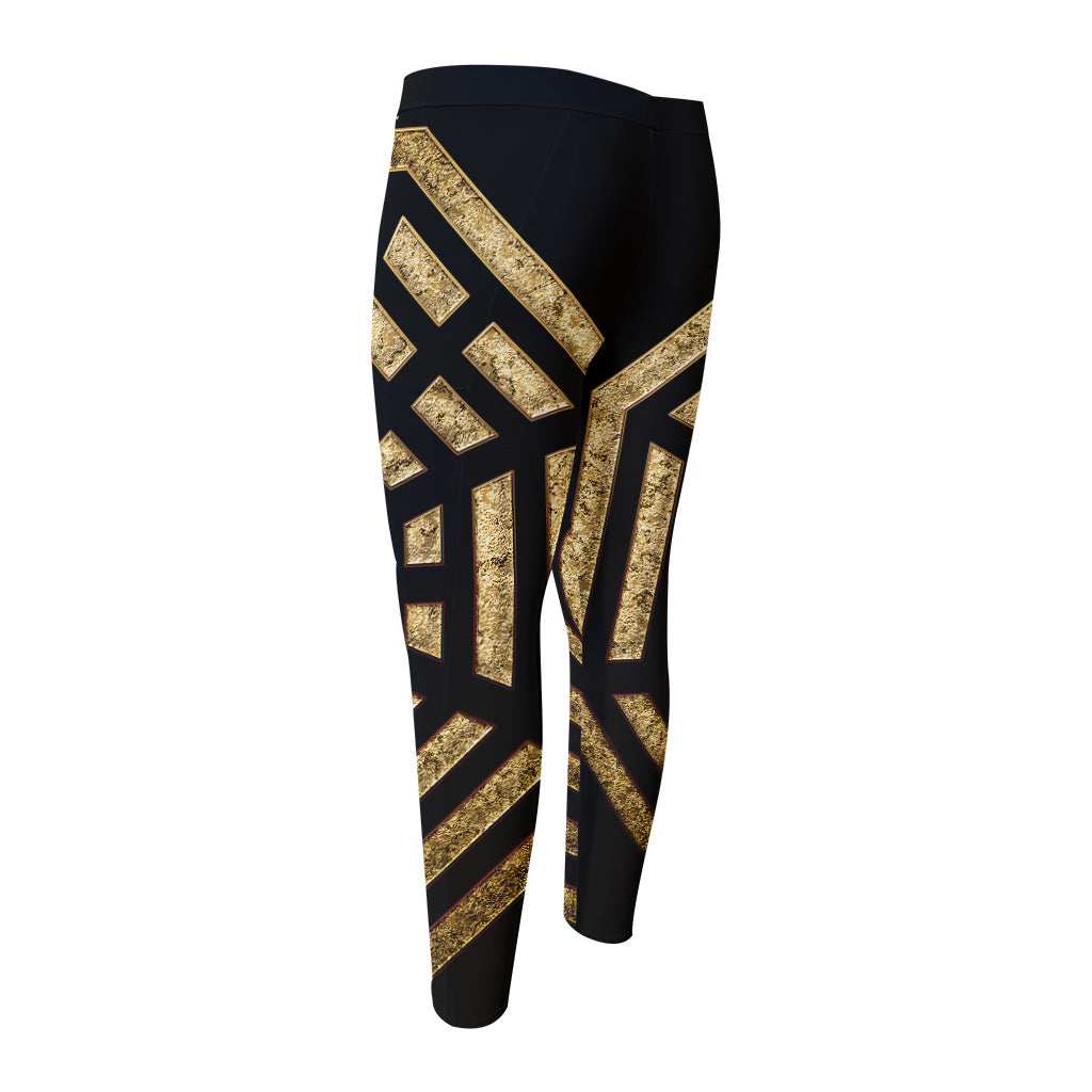 Gold Bagua Yin Yang Print Men's Compression Pants