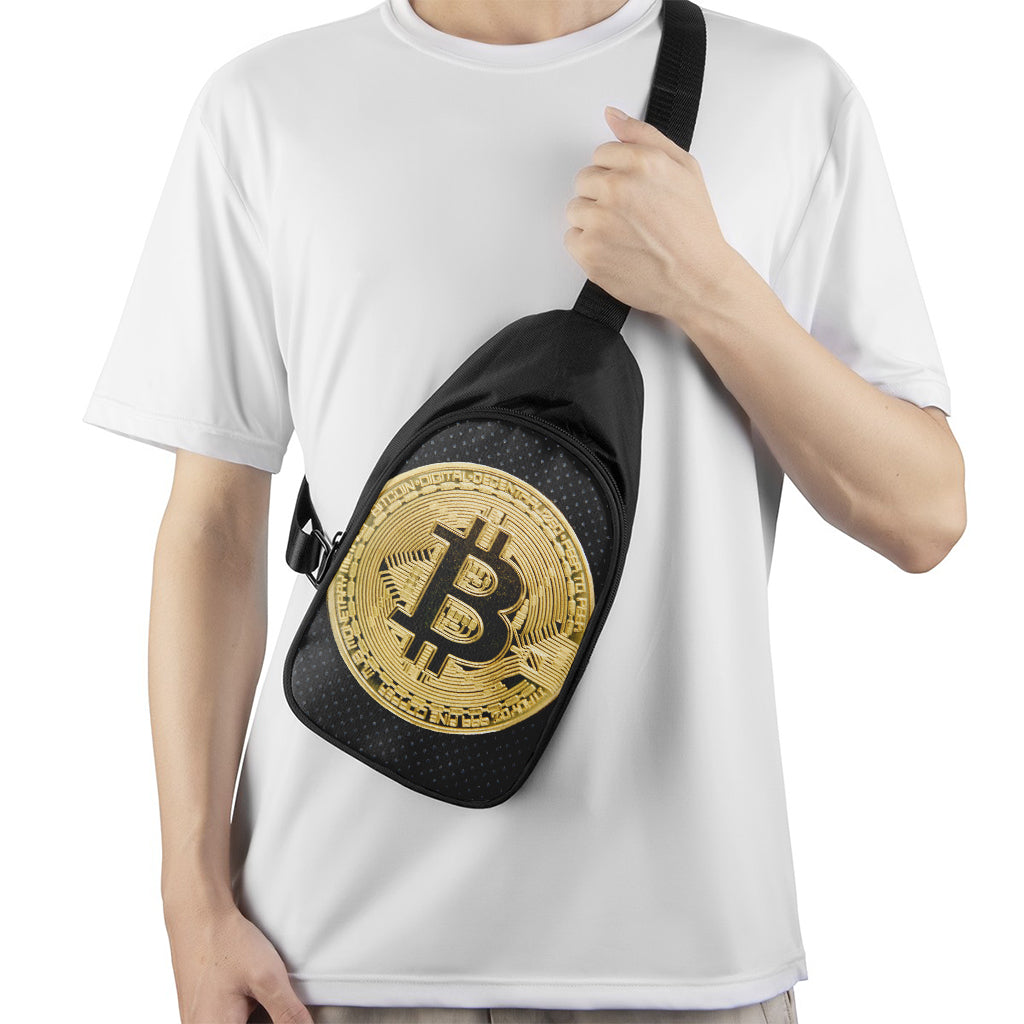 Gold Bitcoin Symbol Print Chest Bag