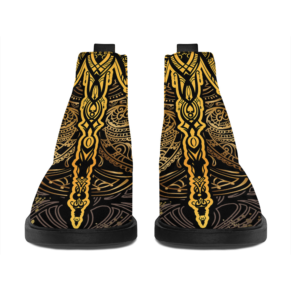 Gold Boho Dragonfly Print Flat Ankle Boots