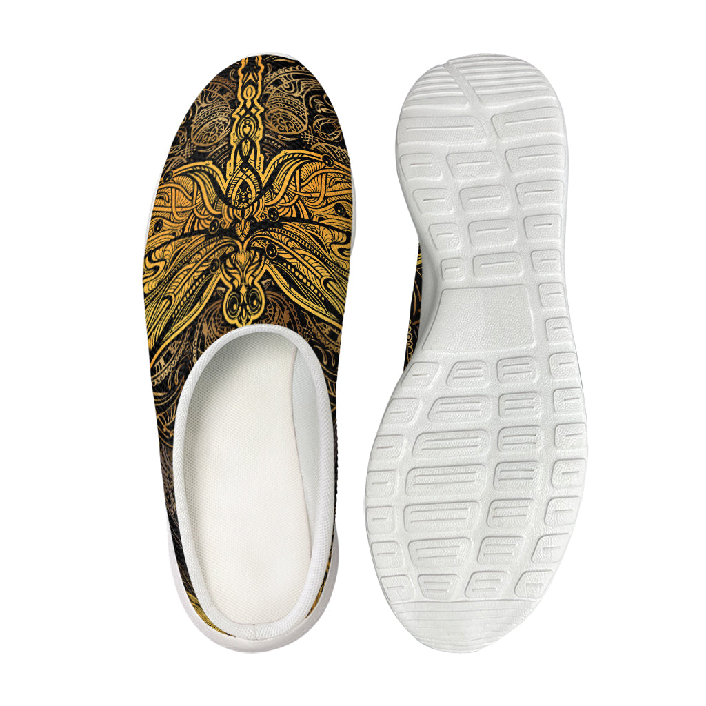 Gold Boho Dragonfly Print Mesh Casual Shoes
