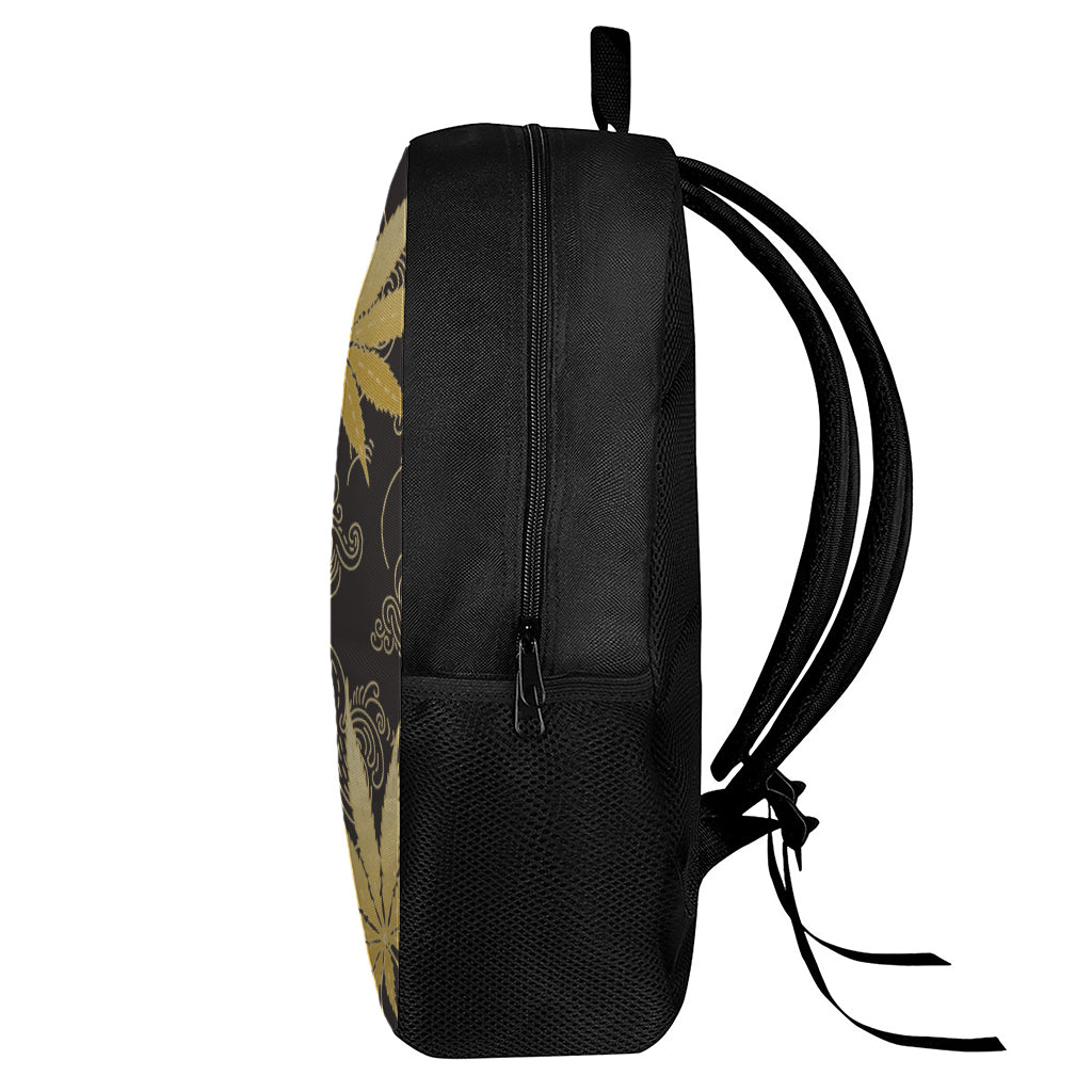 Gold Cannabis Leaf Pattern Print 17 Inch Backpack