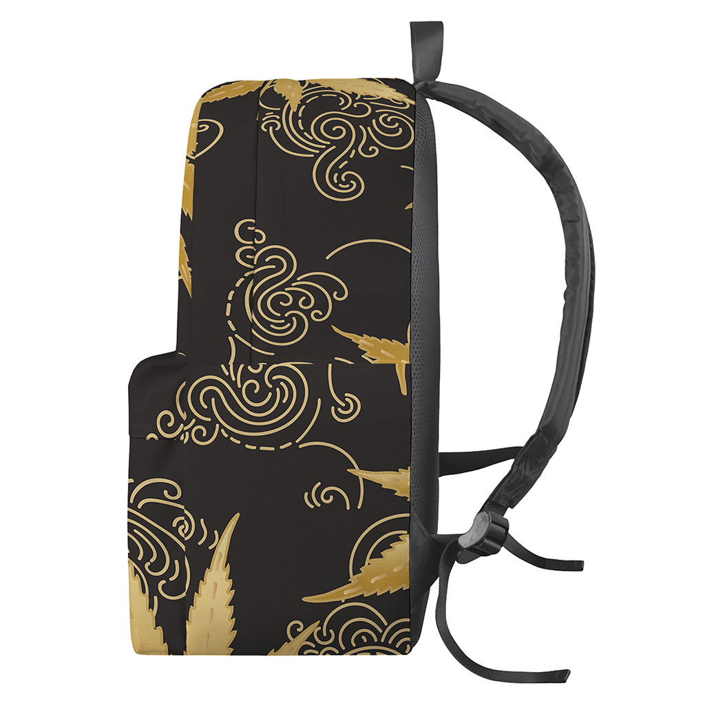 Gold Cannabis Leaf Pattern Print Backpack