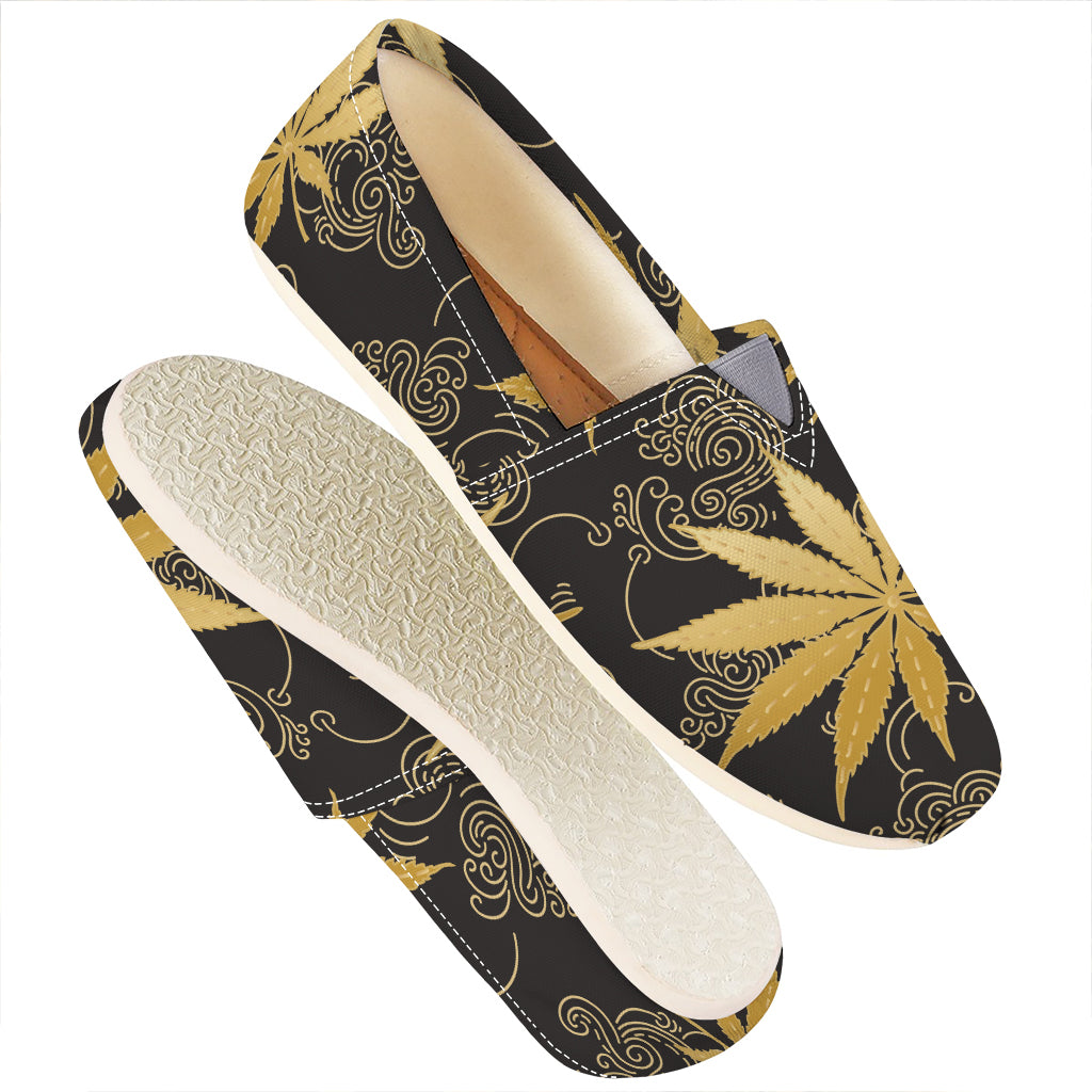 Gold Cannabis Leaf Pattern Print Casual Shoes