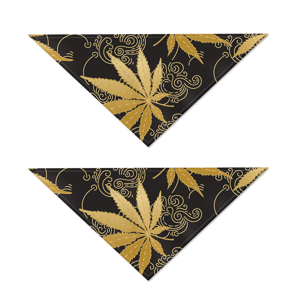 Gold Cannabis Leaf Pattern Print Dog Bandana