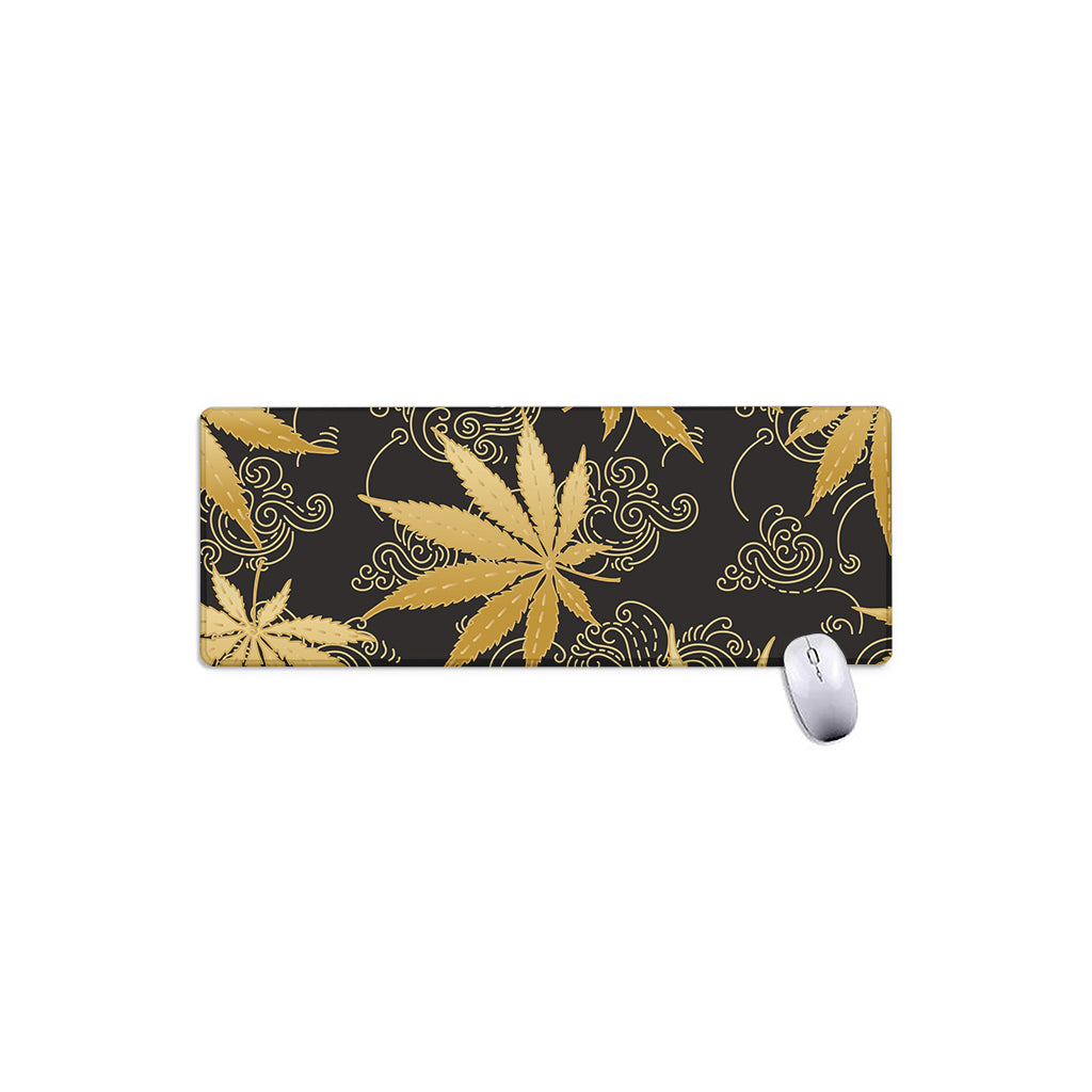 Gold Cannabis Leaf Pattern Print Extended Mouse Pad