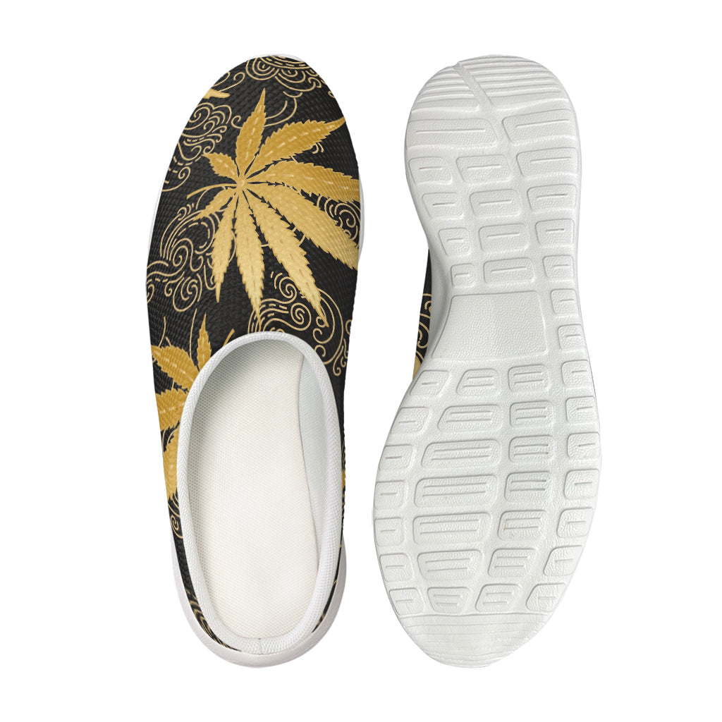 Gold Cannabis Leaf Pattern Print Mesh Casual Shoes
