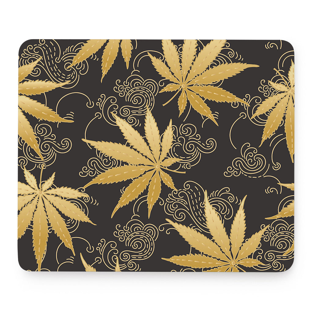 Gold Cannabis Leaf Pattern Print Mouse Pad