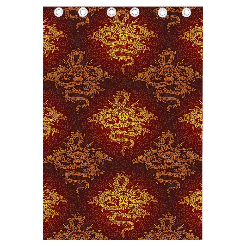 Gold Chinese Dragon Pattern Print Curtain