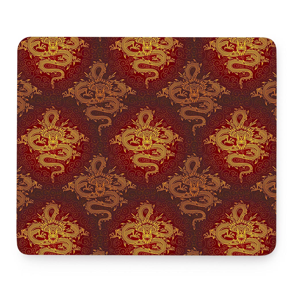 Gold Chinese Dragon Pattern Print Mouse Pad