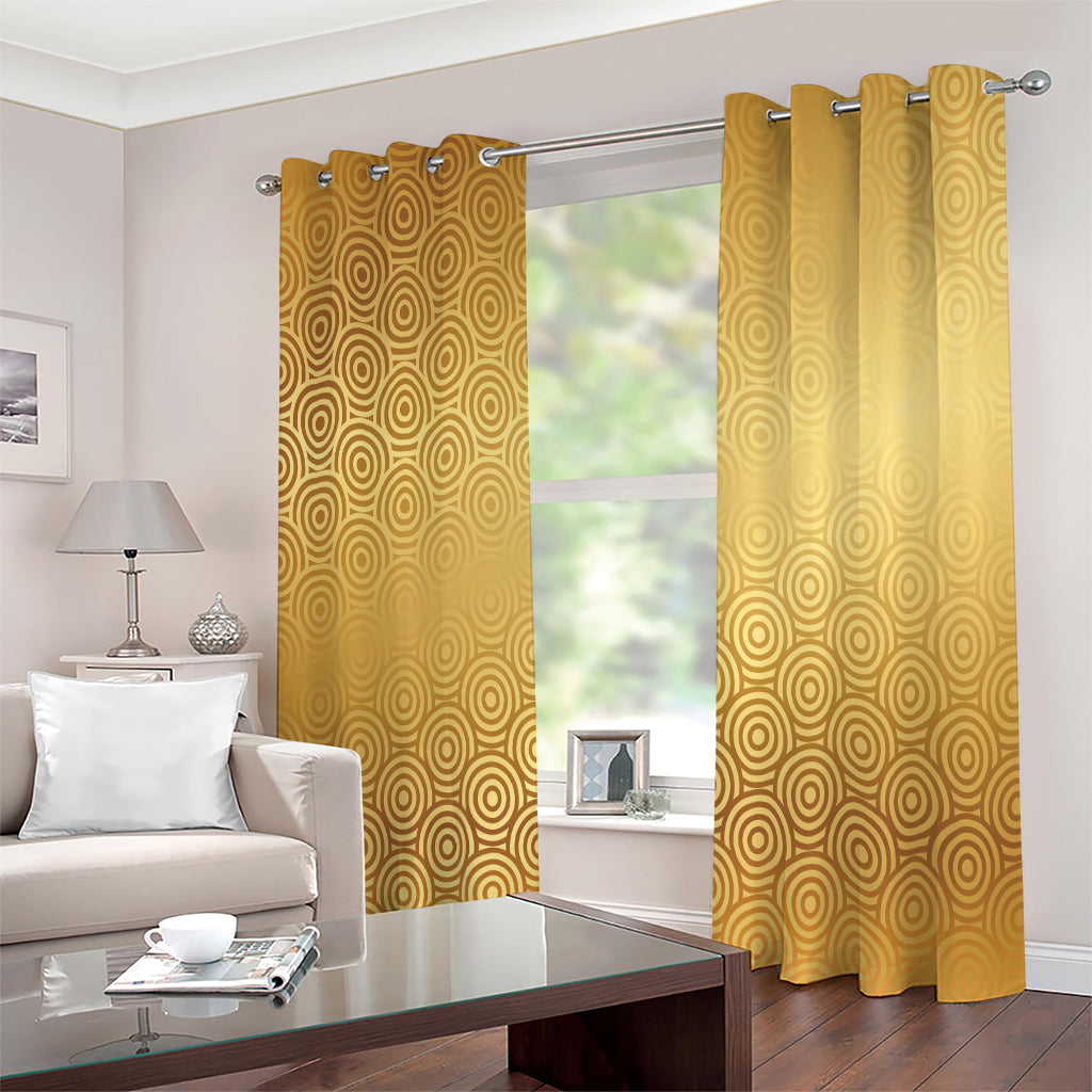 Gold Chinese Pattern Print Extra Wide Grommet Curtains