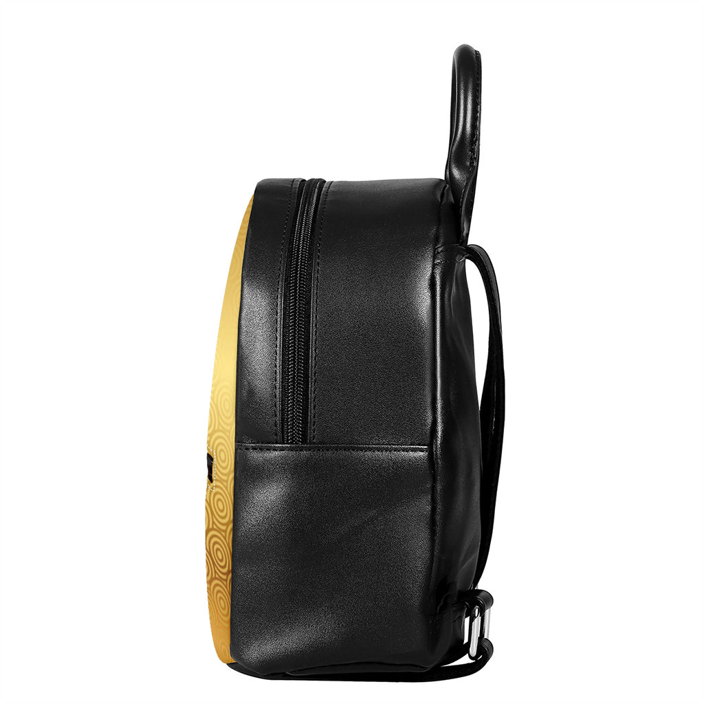Gold Chinese Pattern Print Leather Backpack