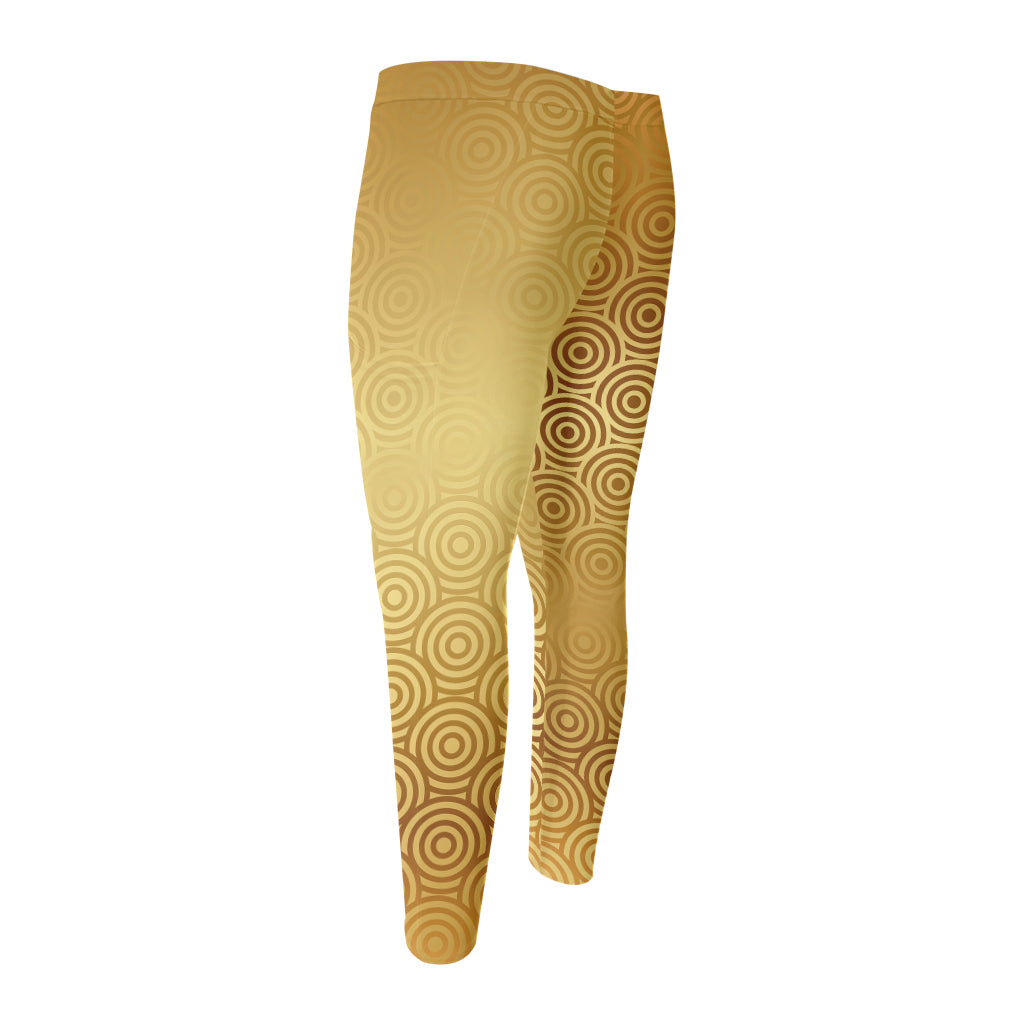 Gold Chinese Pattern Print Men's Compression Pants