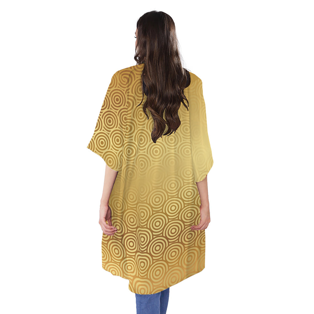 Gold Chinese Pattern Print Open Front Beach Cover Up