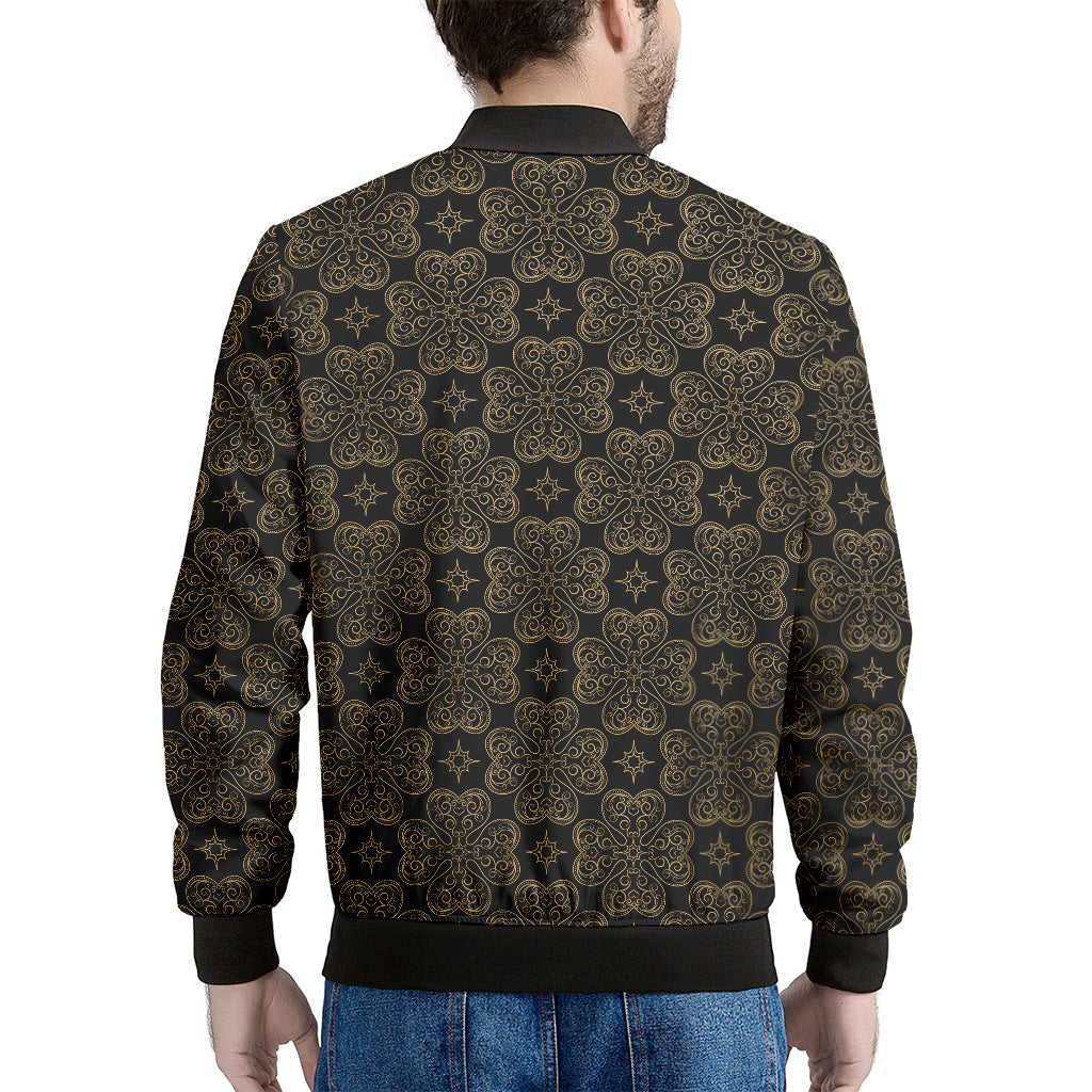 Gold Clover St. Patrick's Day Print Men's Bomber Jacket