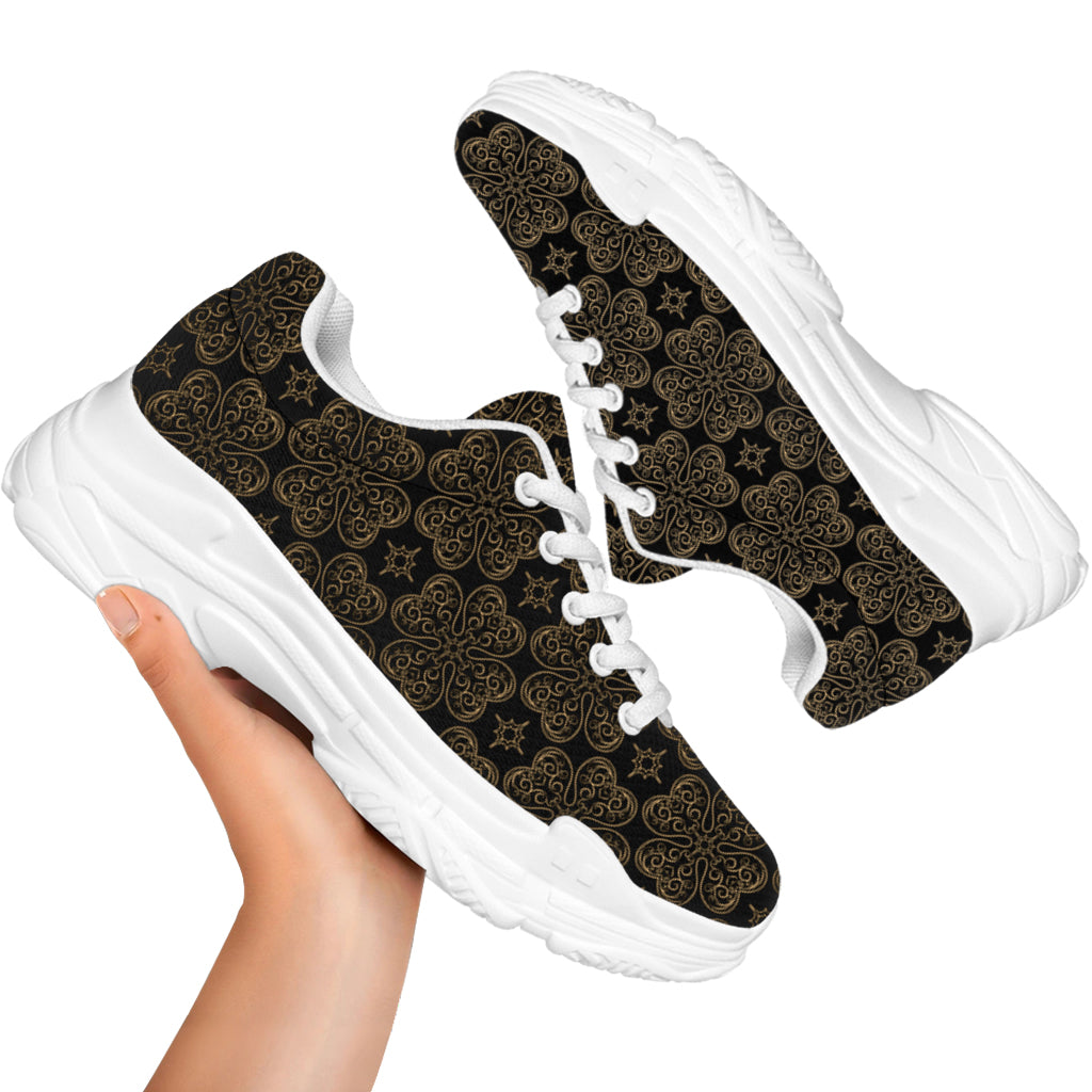 Gold Clover St. Patrick's Day Print White Chunky Shoes