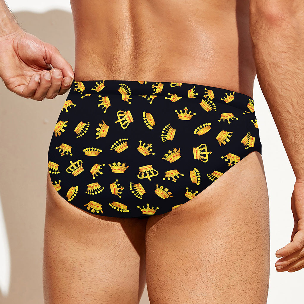 Gold Crown Pattern Print Men's Swim Briefs
