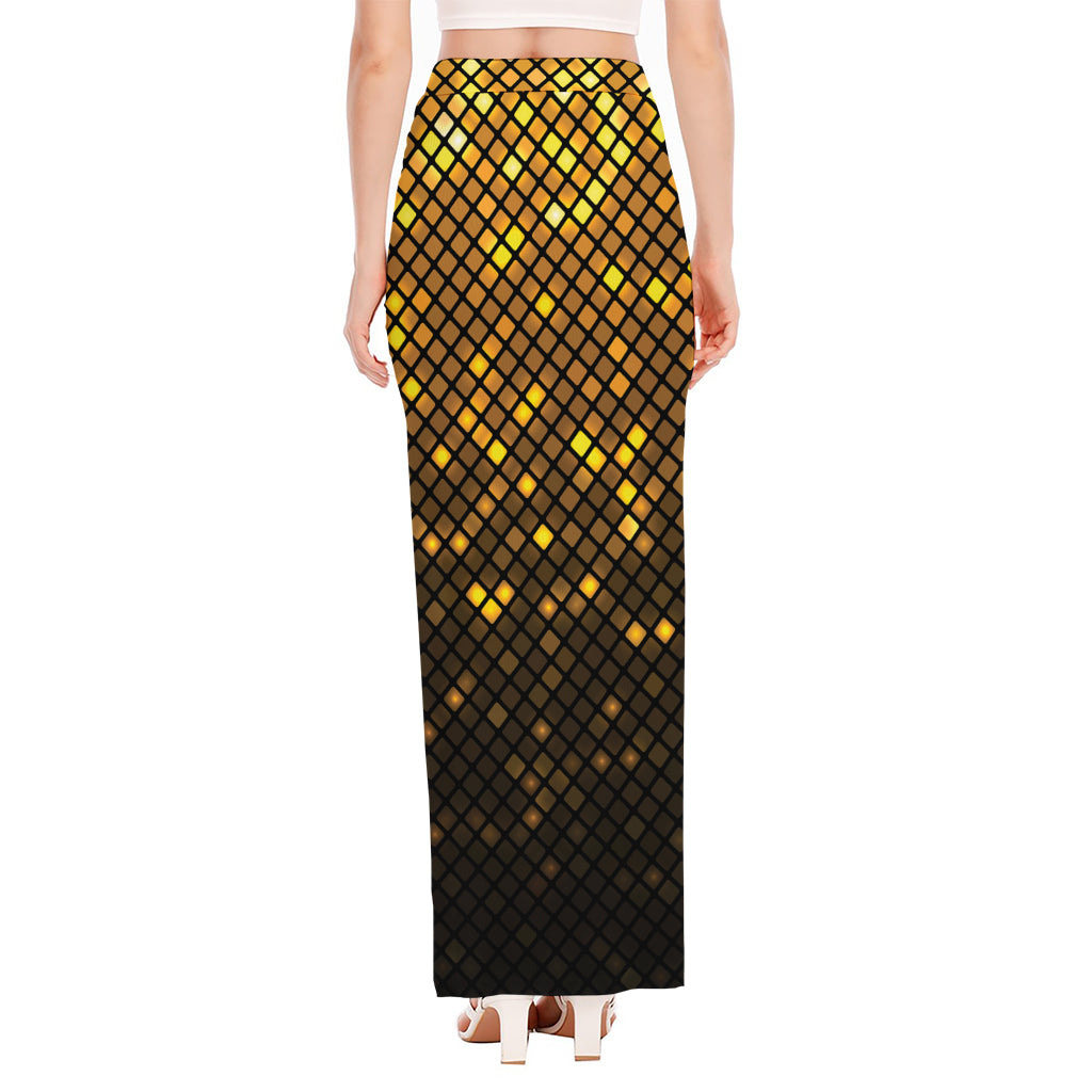 Gold Disco Lights Pattern Print High Slit Maxi Skirt