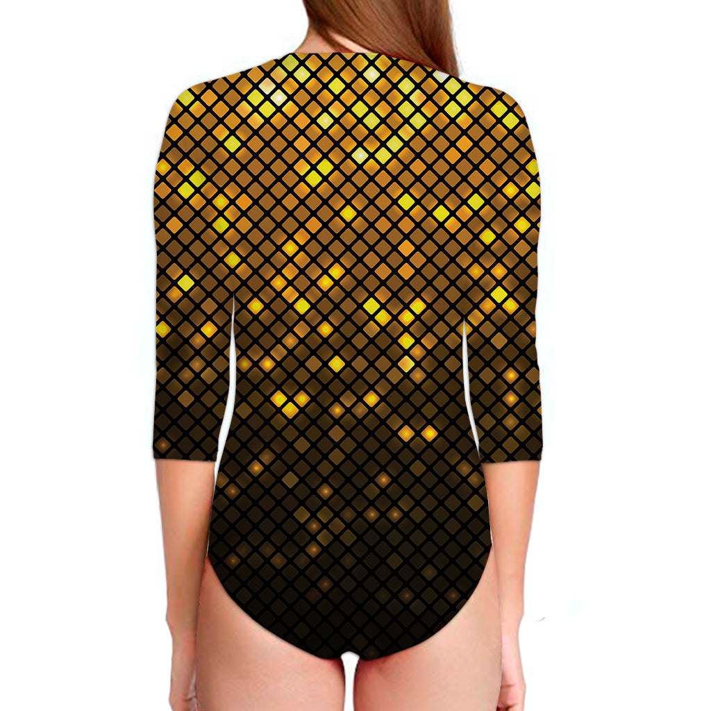 Gold Disco Lights Pattern Print Long Sleeve Swimsuit