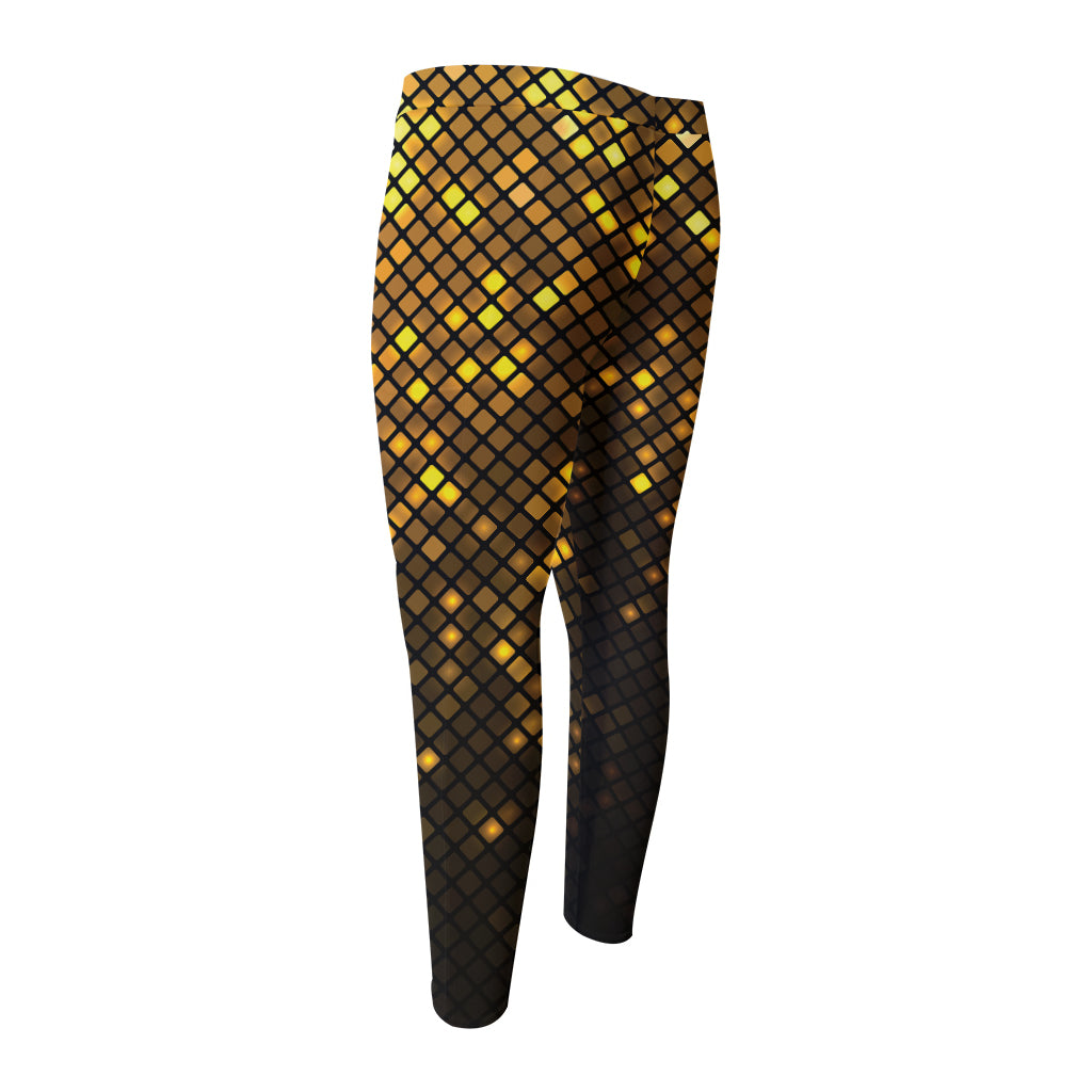Gold Disco Lights Pattern Print Men's Compression Pants