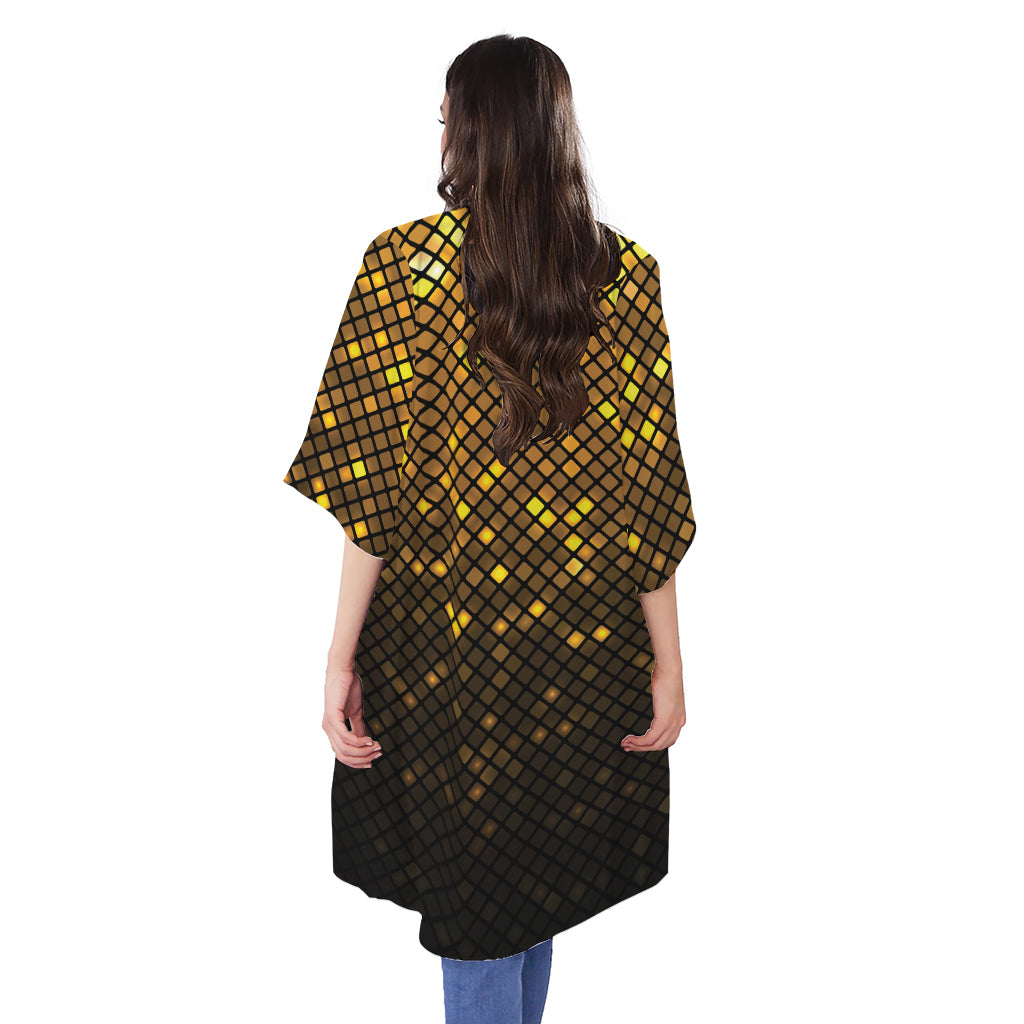 Gold Disco Lights Pattern Print Open Front Beach Cover Up