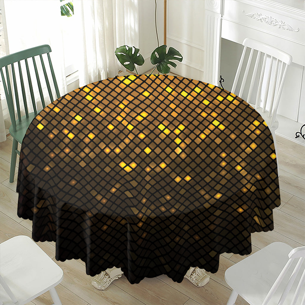 Gold Disco Lights Pattern Print Waterproof Round Tablecloth