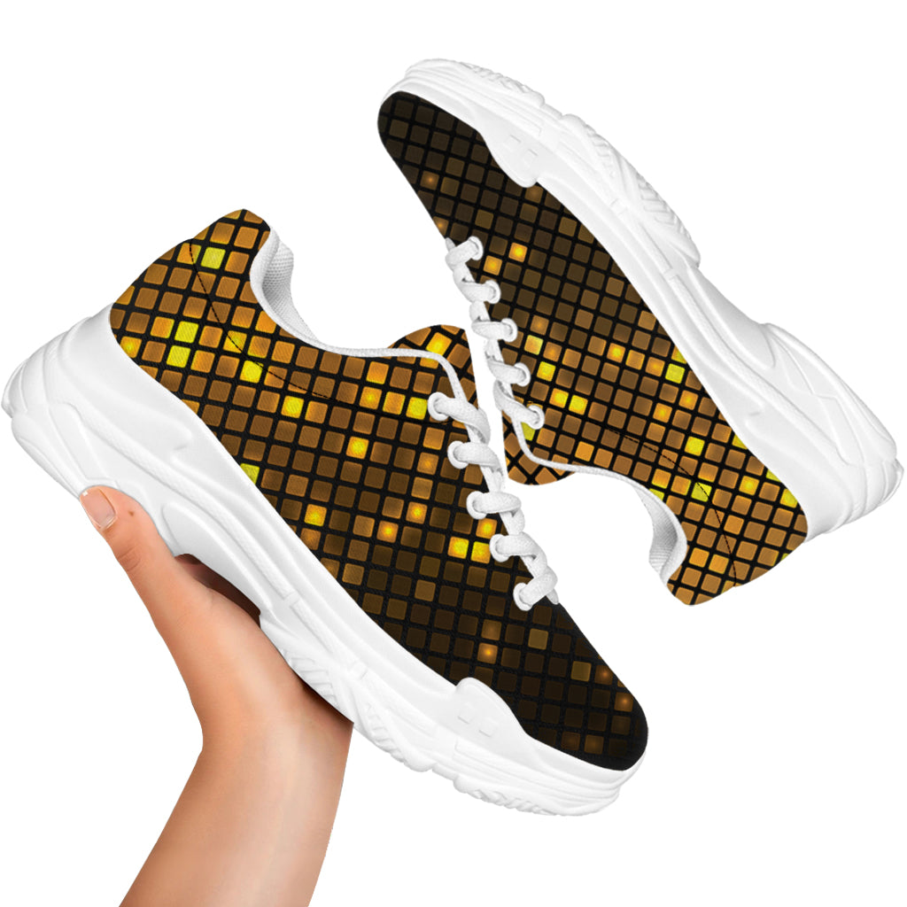 Gold Disco Lights Pattern Print White Chunky Shoes