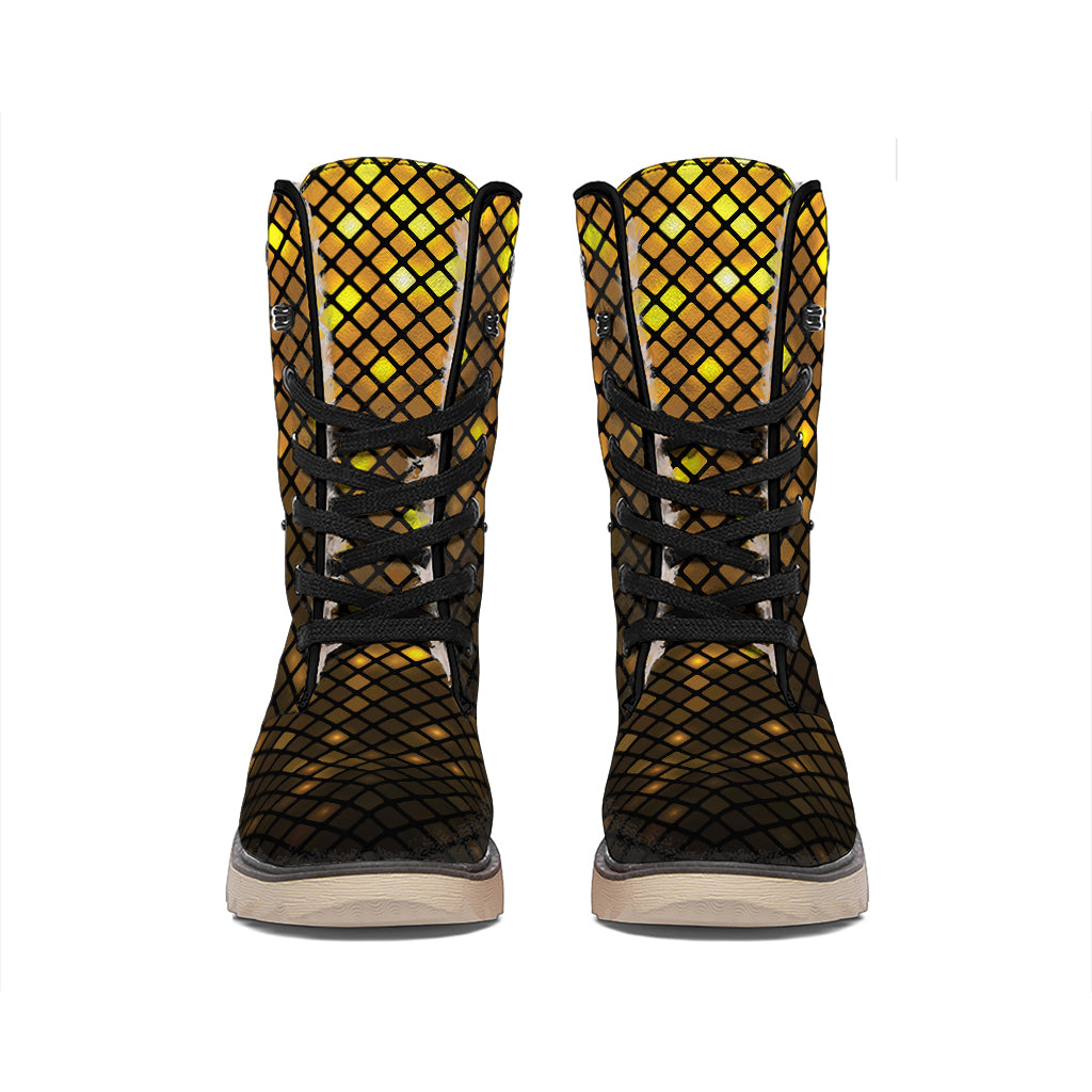 Gold Disco Lights Pattern Print Winter Boots