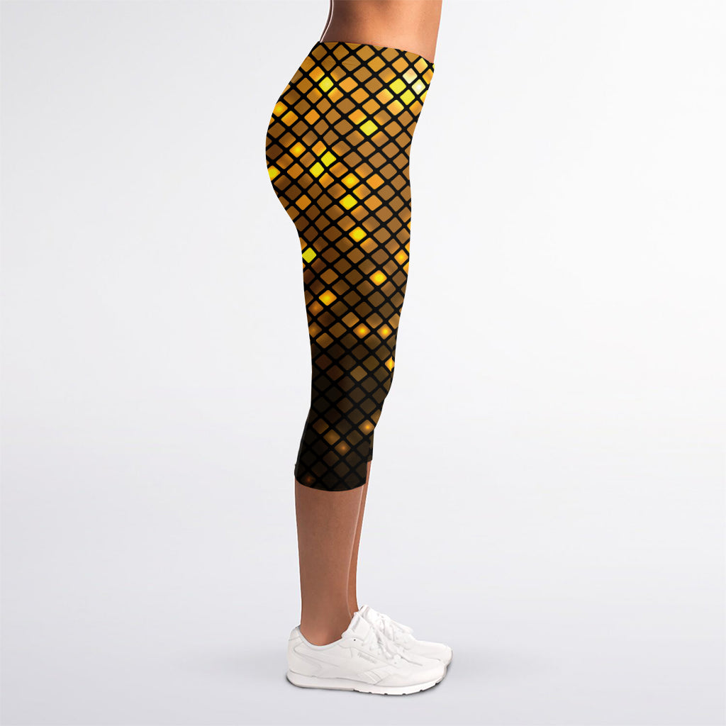 Gold Disco Lights Pattern Print Women's Capri Leggings