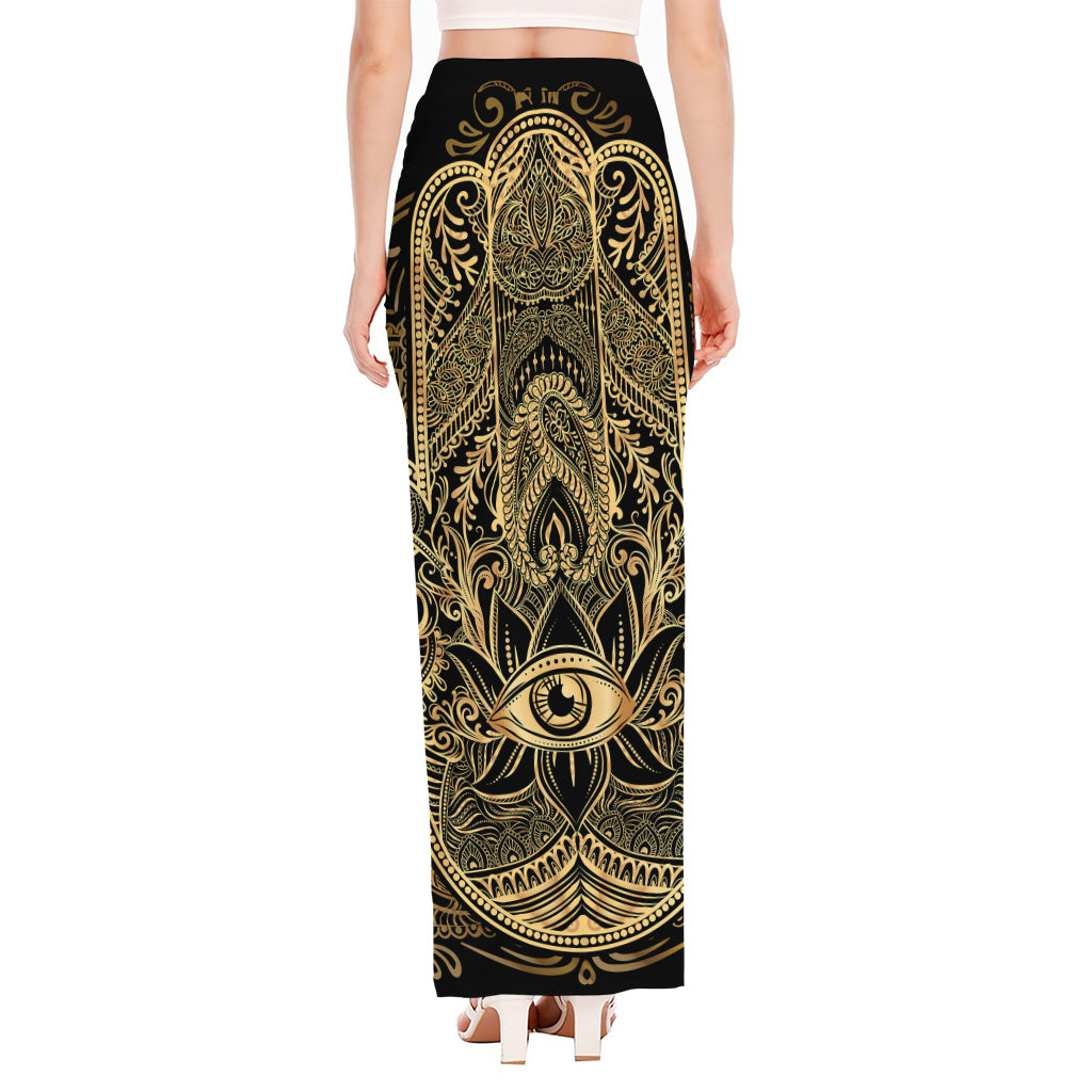 Gold Hamsa Hand Print High Slit Maxi Skirt