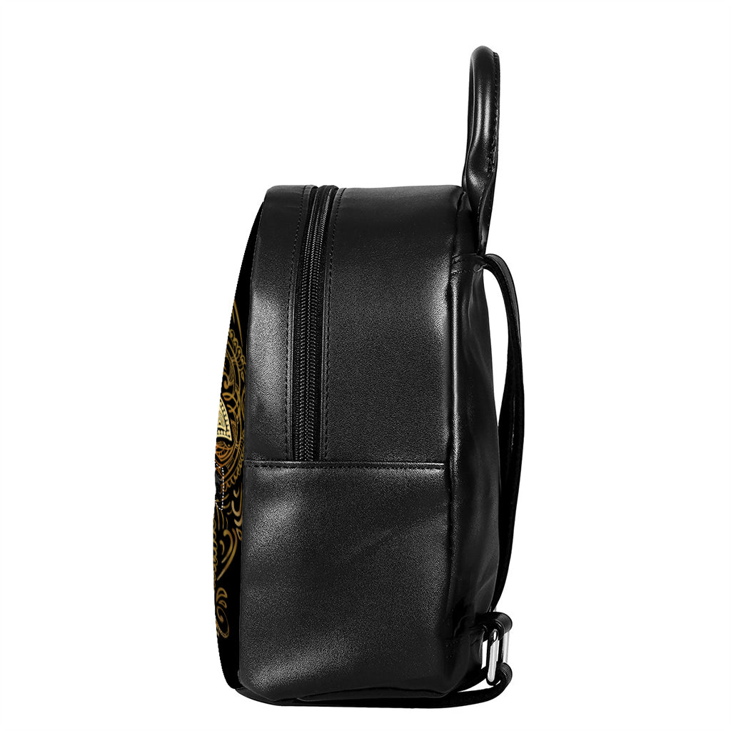 Gold Hamsa Hand Print Leather Backpack