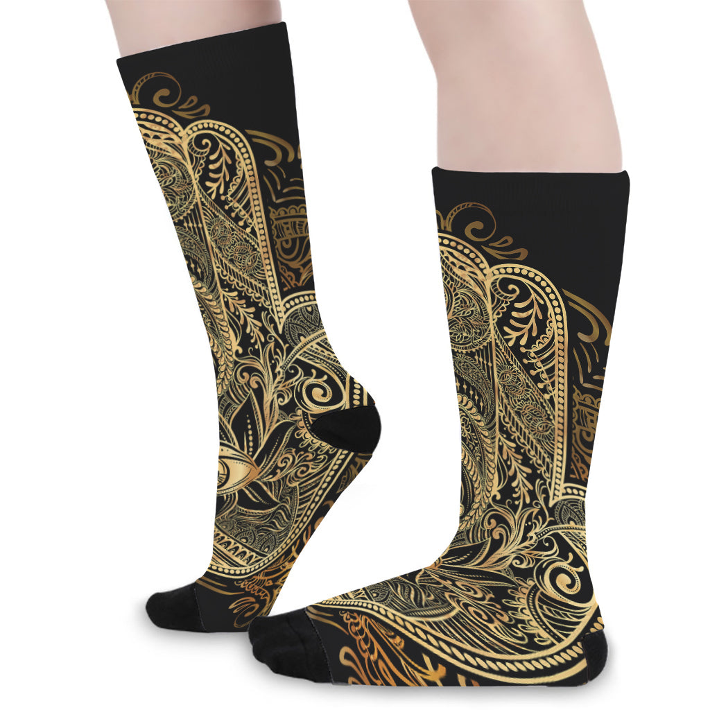 Gold Hamsa Hand Print Long Socks