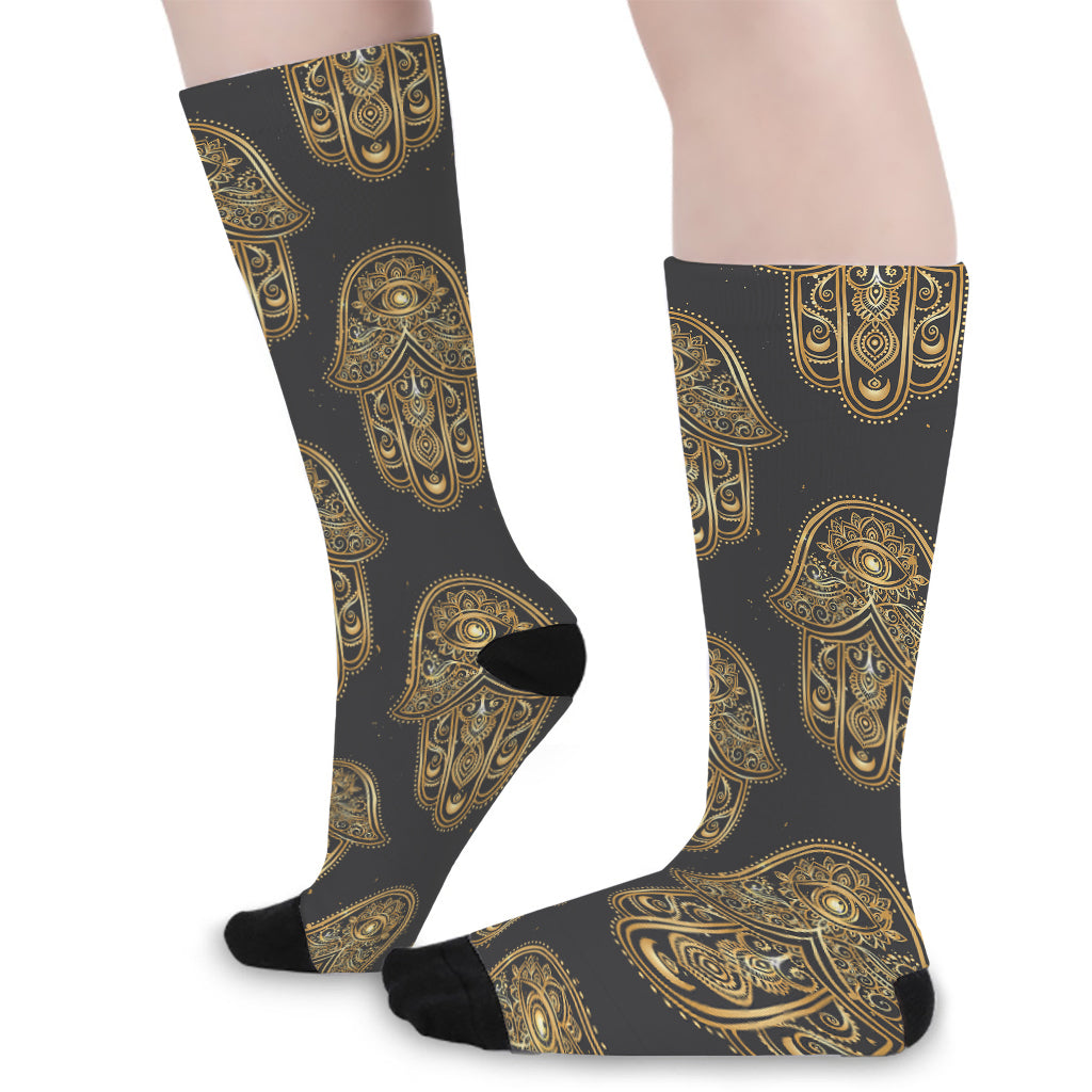 Gold Hamsa Pattern Print Long Socks