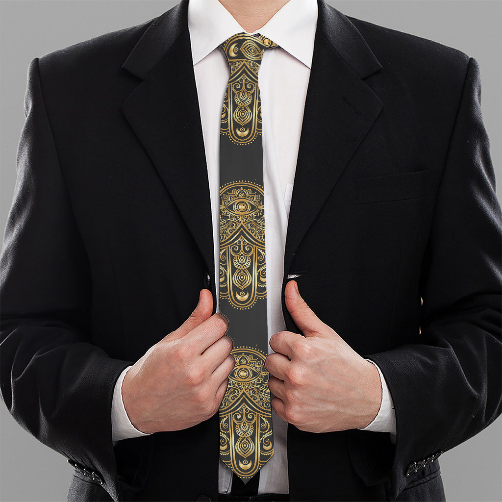 Gold Hamsa Pattern Print Necktie