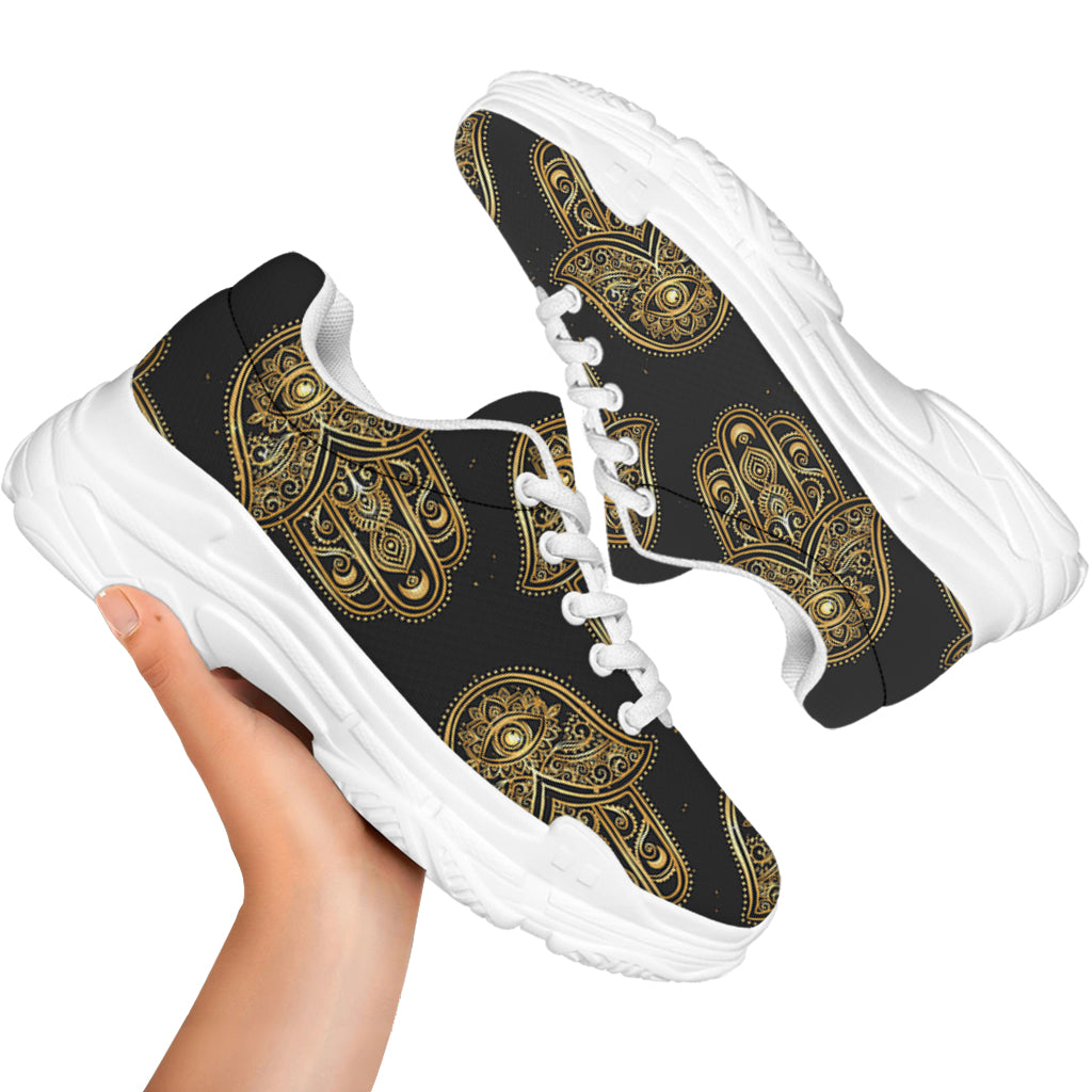 Gold Hamsa Pattern Print White Chunky Shoes