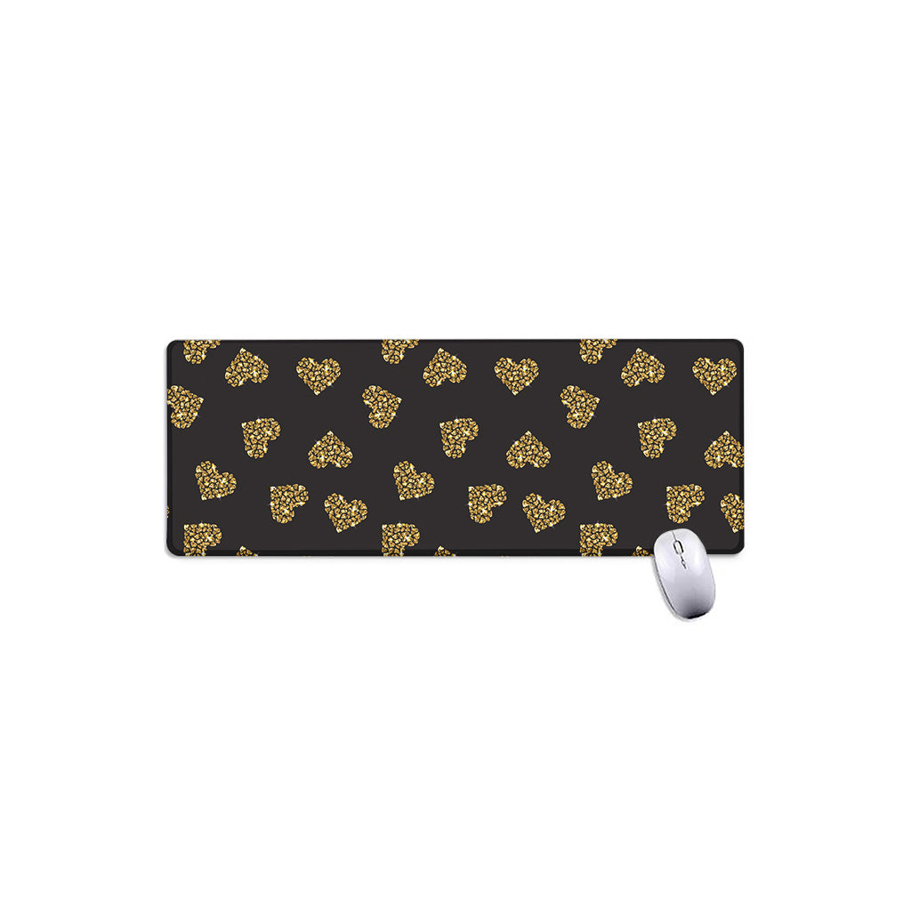 Gold Heart (NOT Real) Glitter Print Extended Mouse Pad