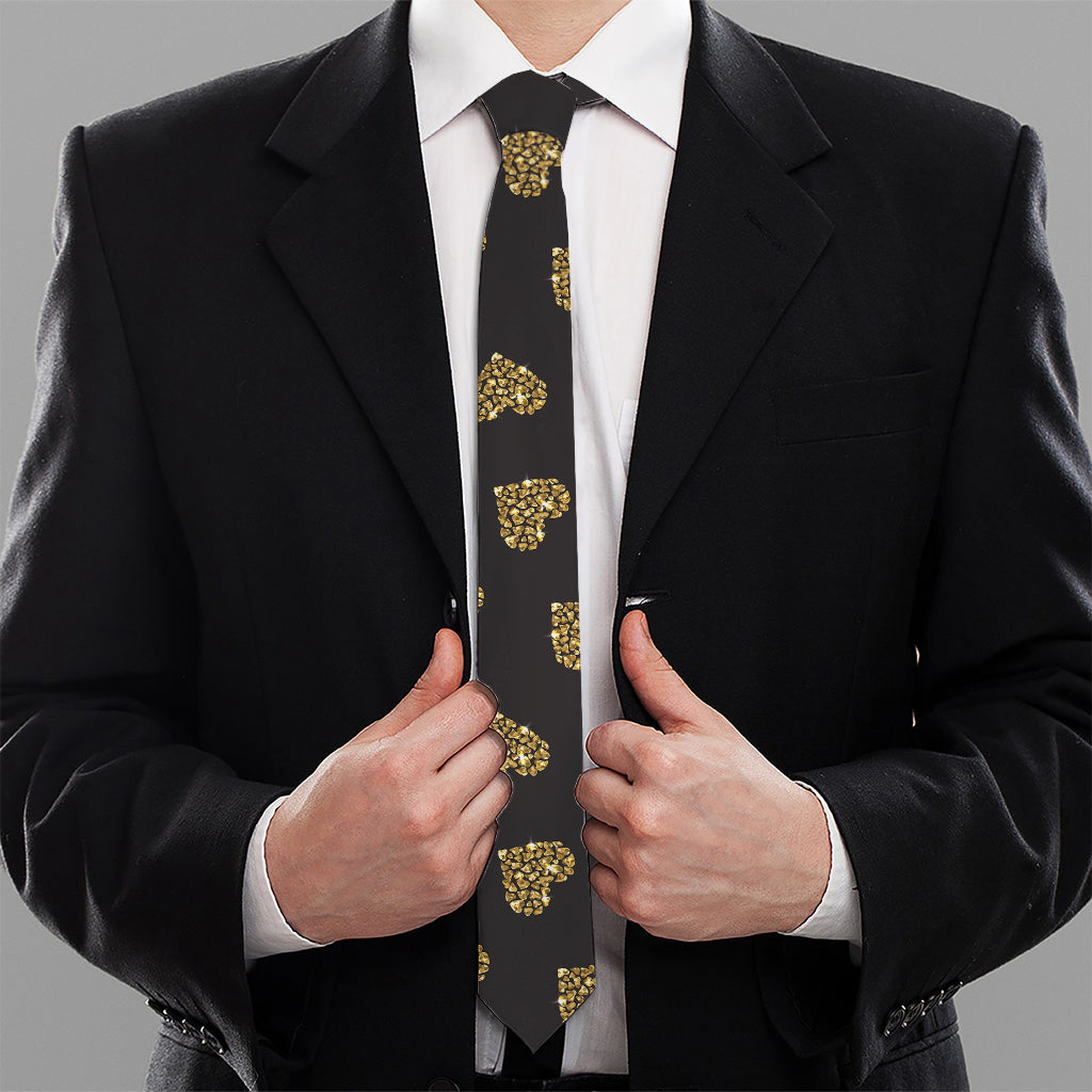 Gold Heart (NOT Real) Glitter Print Necktie