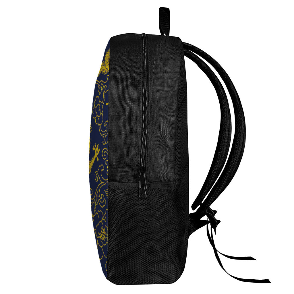 Gold Japanese Dragon Pattern Print 17 Inch Backpack
