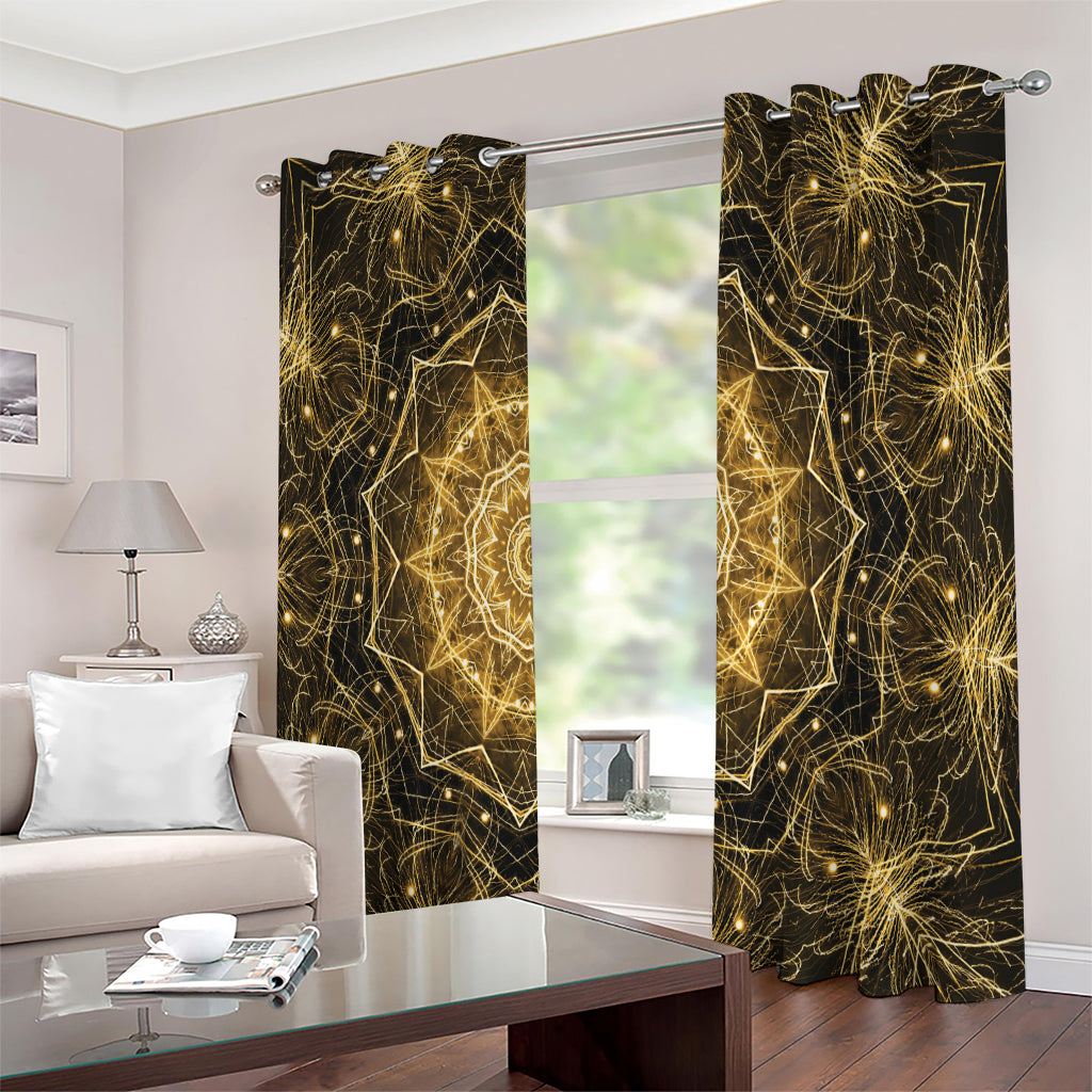 Gold Kaleidoscope Print Extra Wide Grommet Curtains