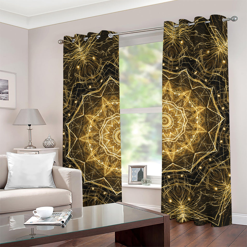 Gold Kaleidoscope Print Grommet Curtains