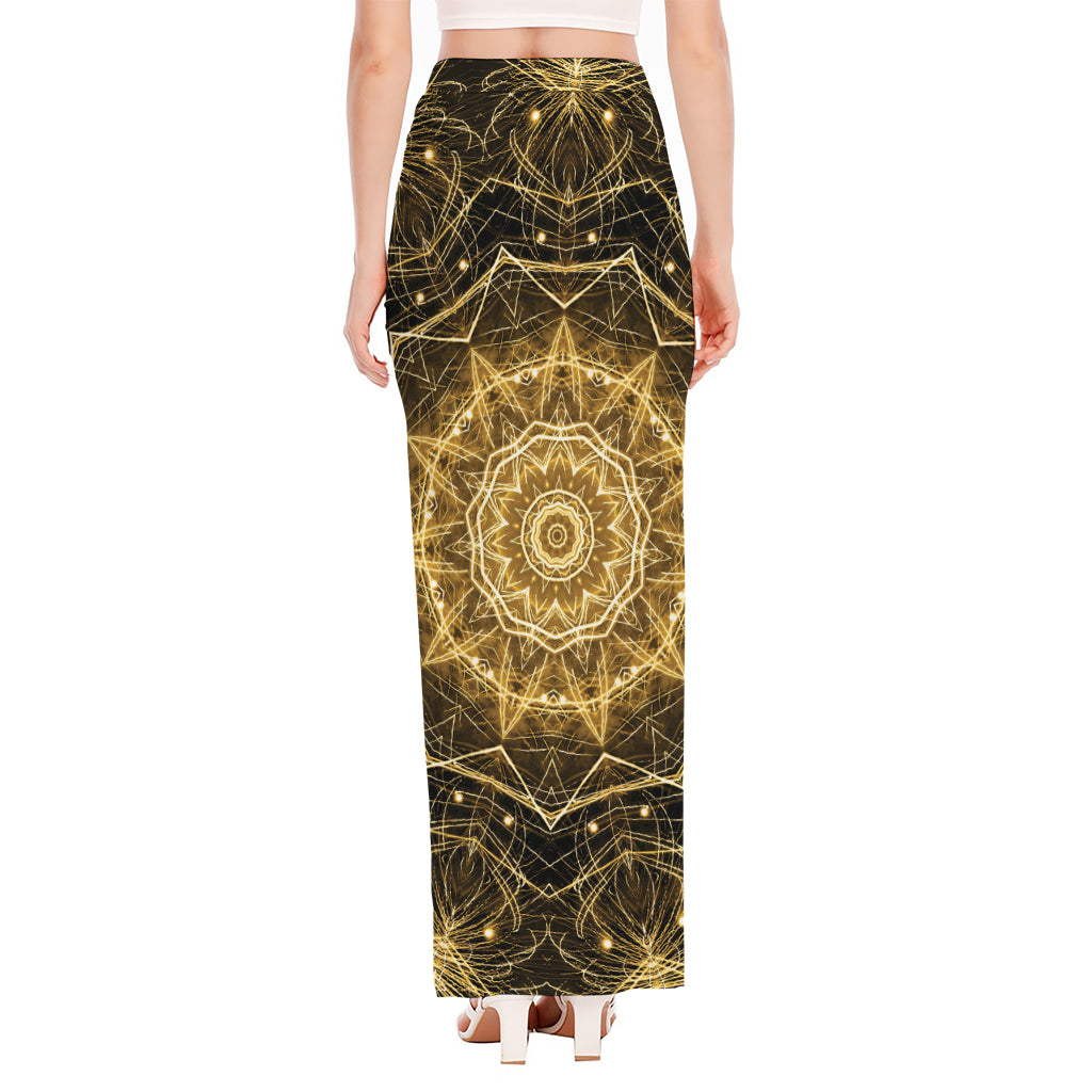 Gold Kaleidoscope Print High Slit Maxi Skirt