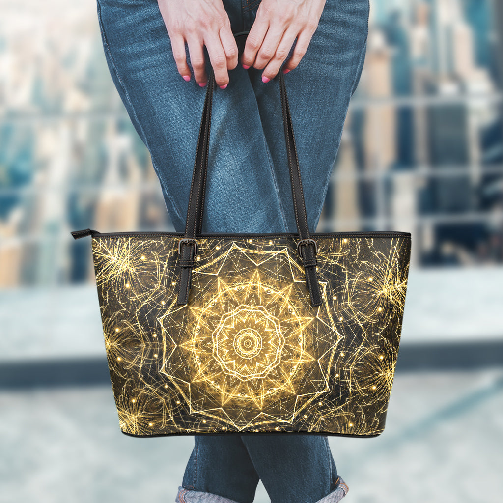 Gold Kaleidoscope Print Leather Tote Bag