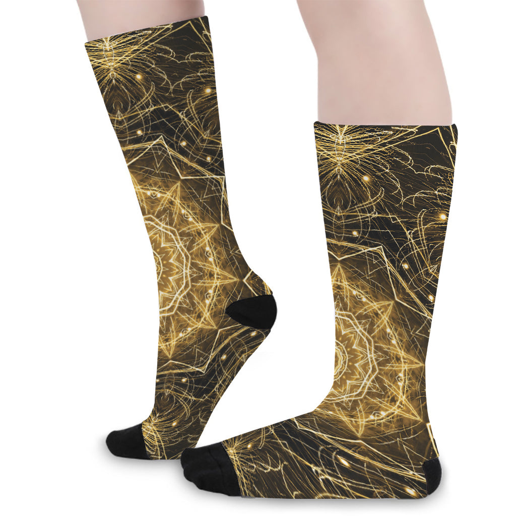 Gold Kaleidoscope Print Long Socks