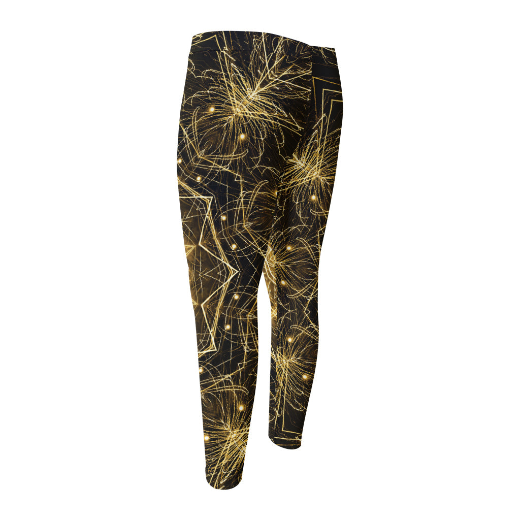 Gold Kaleidoscope Print Men's Compression Pants