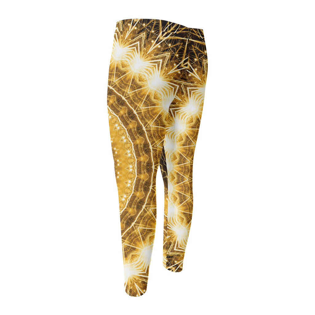 Gold Lights Kaleidoscope Print Men's Compression Pants