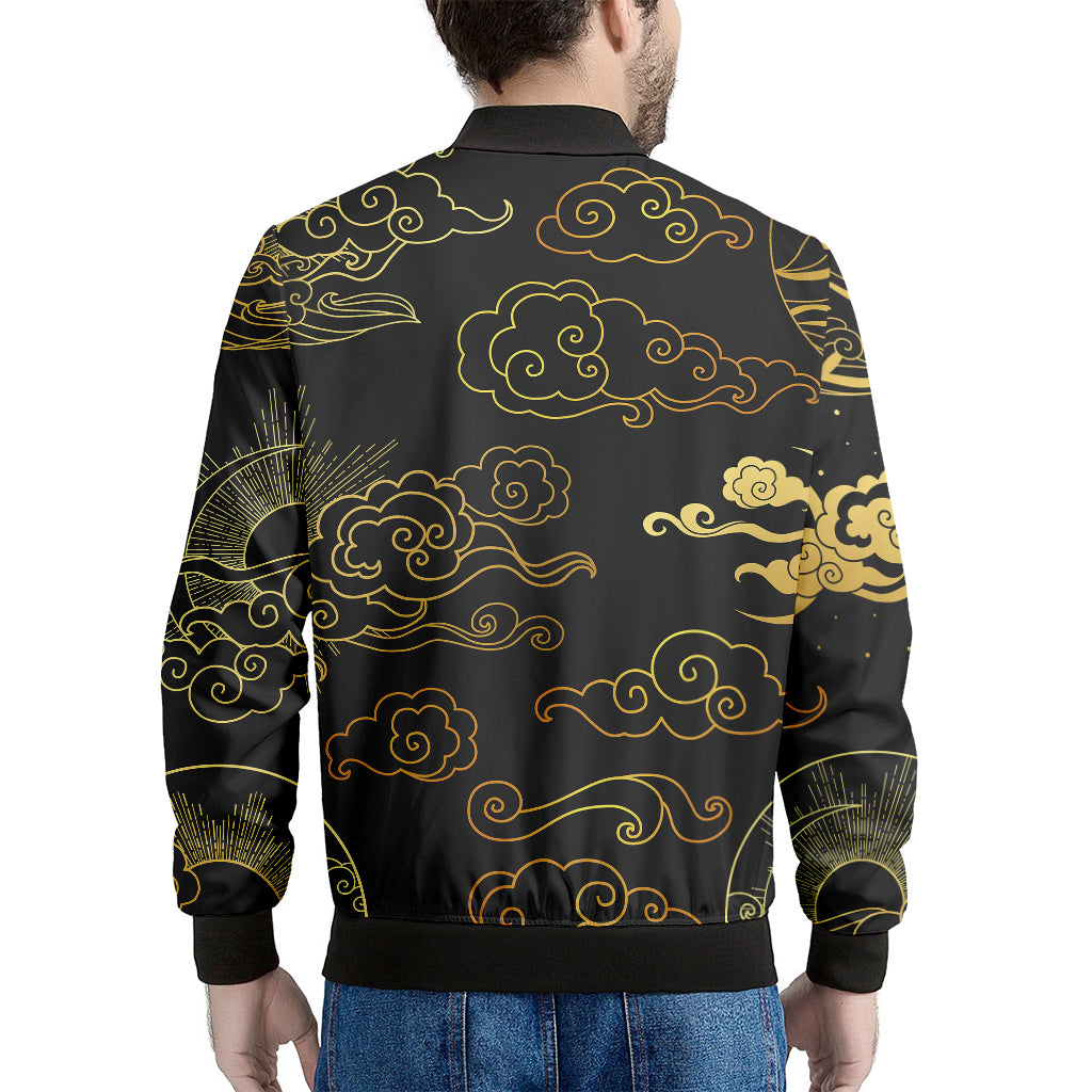 Gold Moon And Sun Print Men's Bomber Jacket