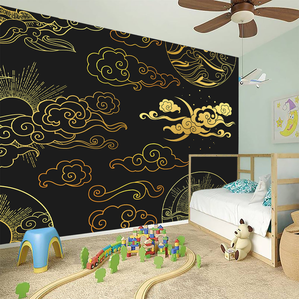Gold Moon And Sun Print Wall Sticker