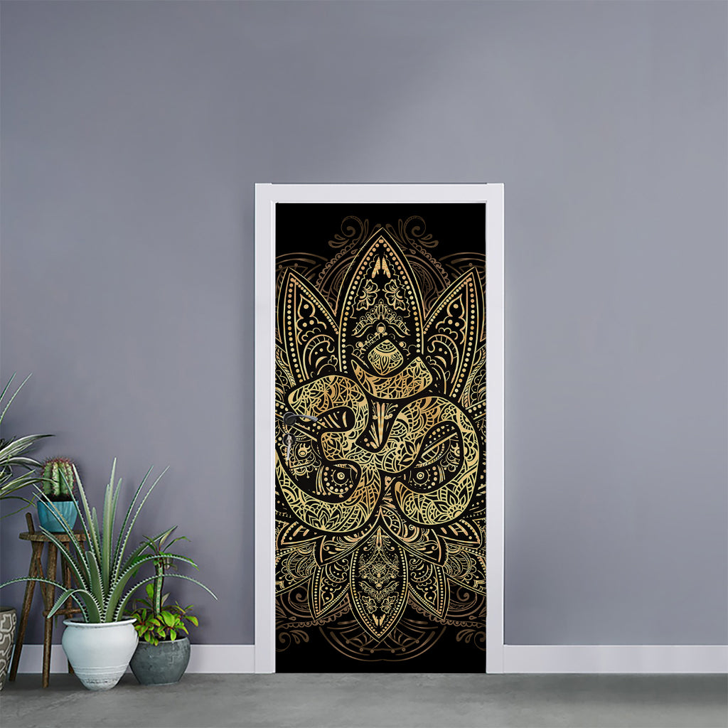 Gold Om Lotus Print Door Sticker