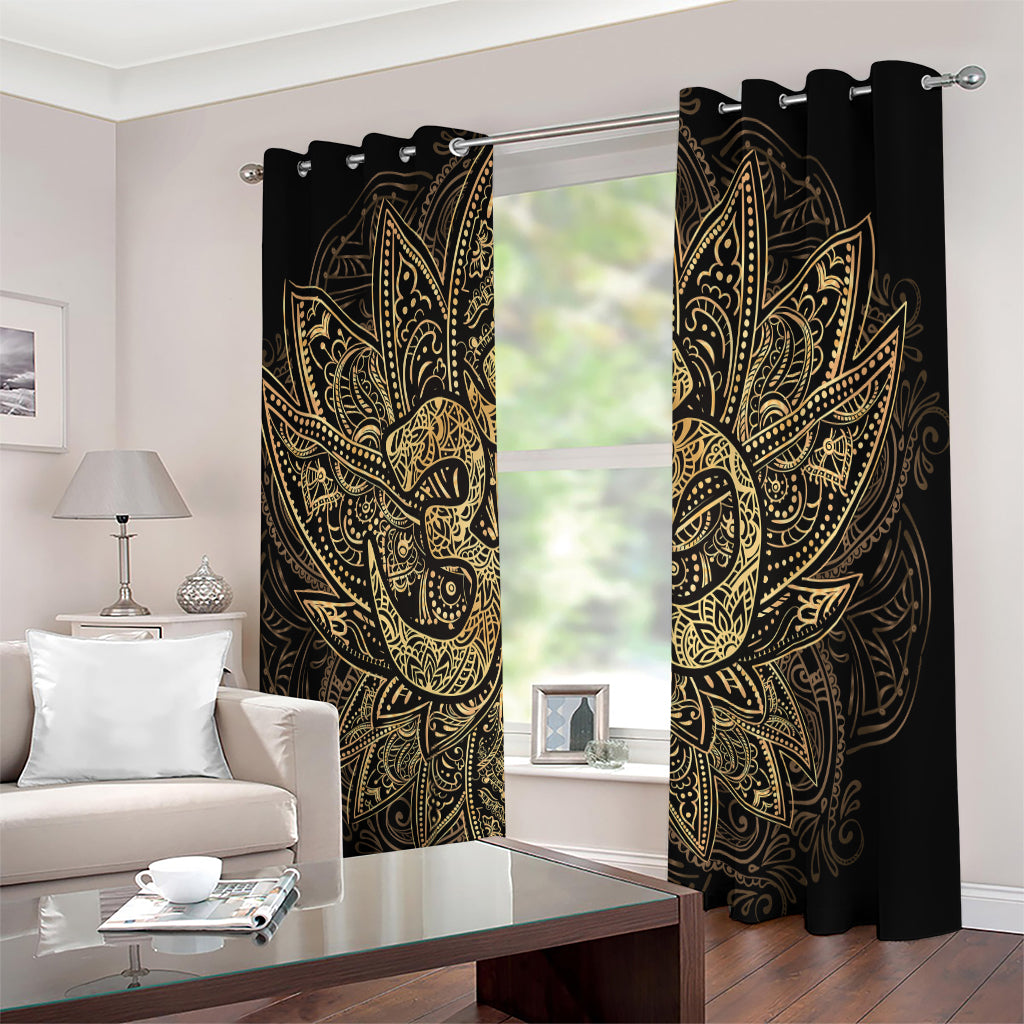 Gold Om Lotus Print Extra Wide Grommet Curtains