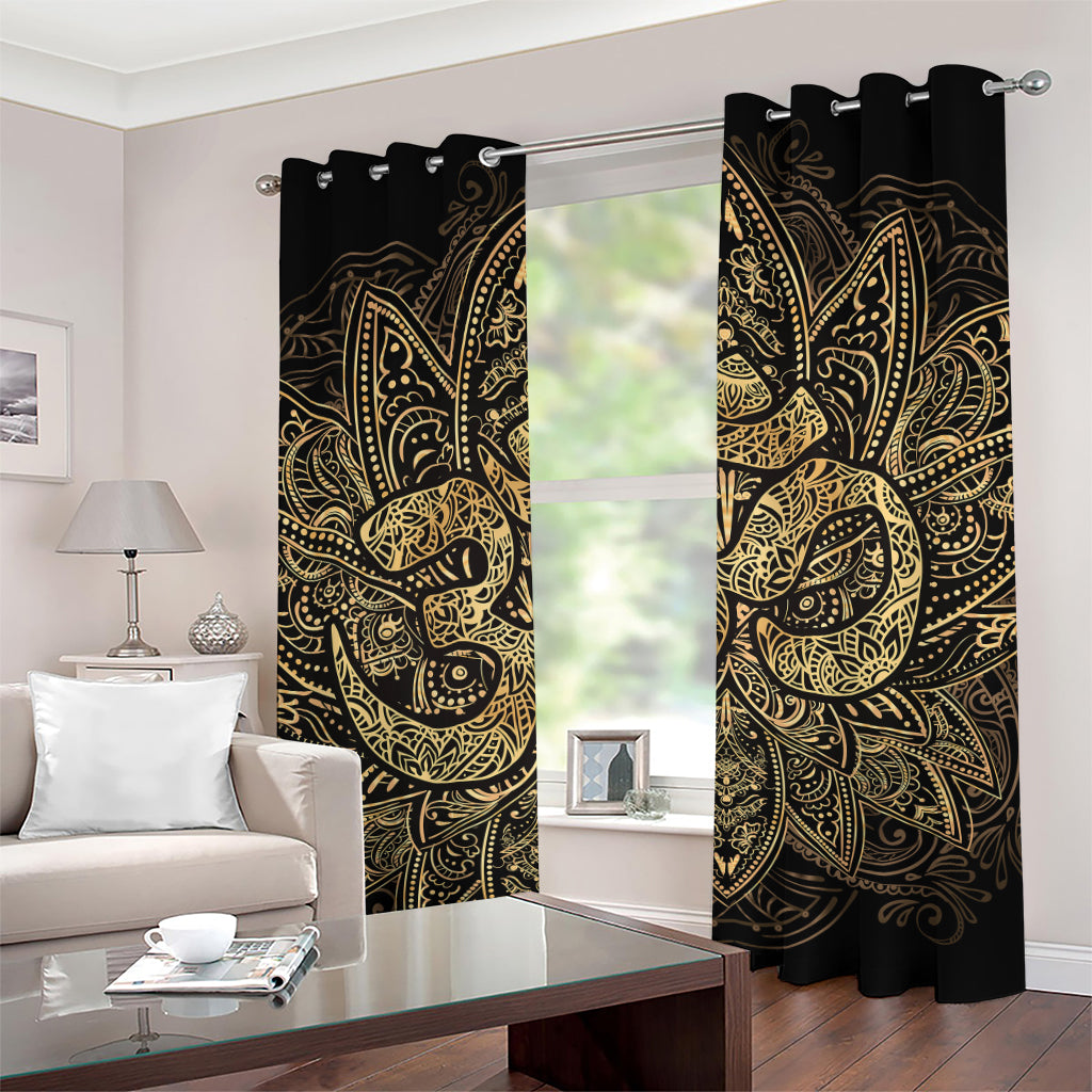 Gold Om Lotus Print Grommet Curtains