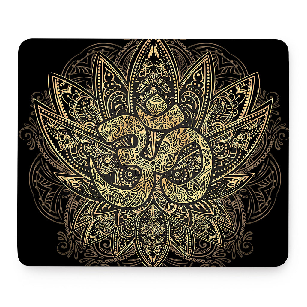 Gold Om Lotus Print Mouse Pad
